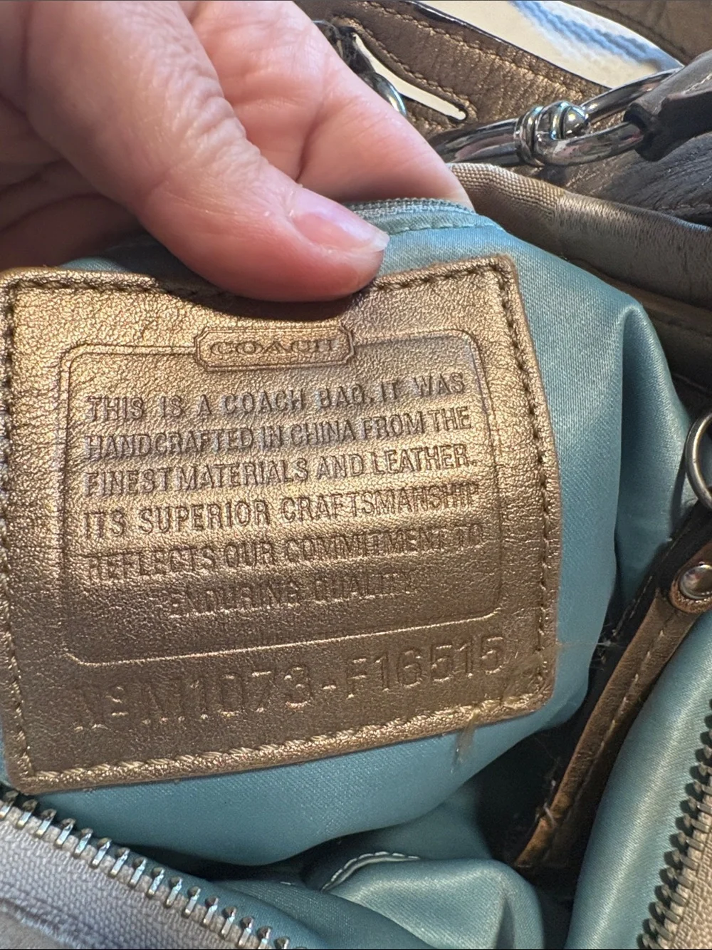 Coach Beige Signature Shoulder Bag with Buckle Accents and hang tag. - Picture 6 of 8
